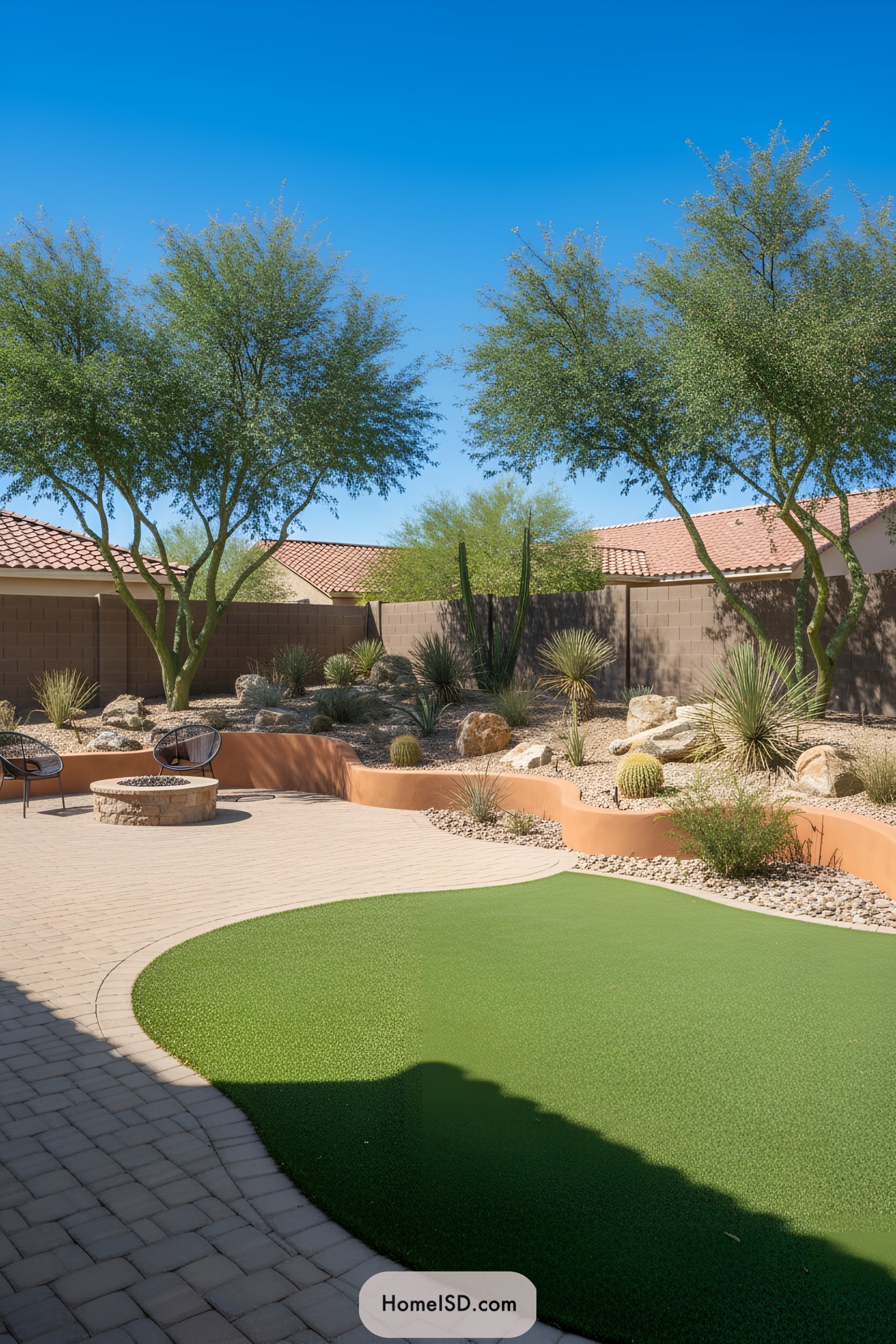 Arizona backyard with desert plants and patio