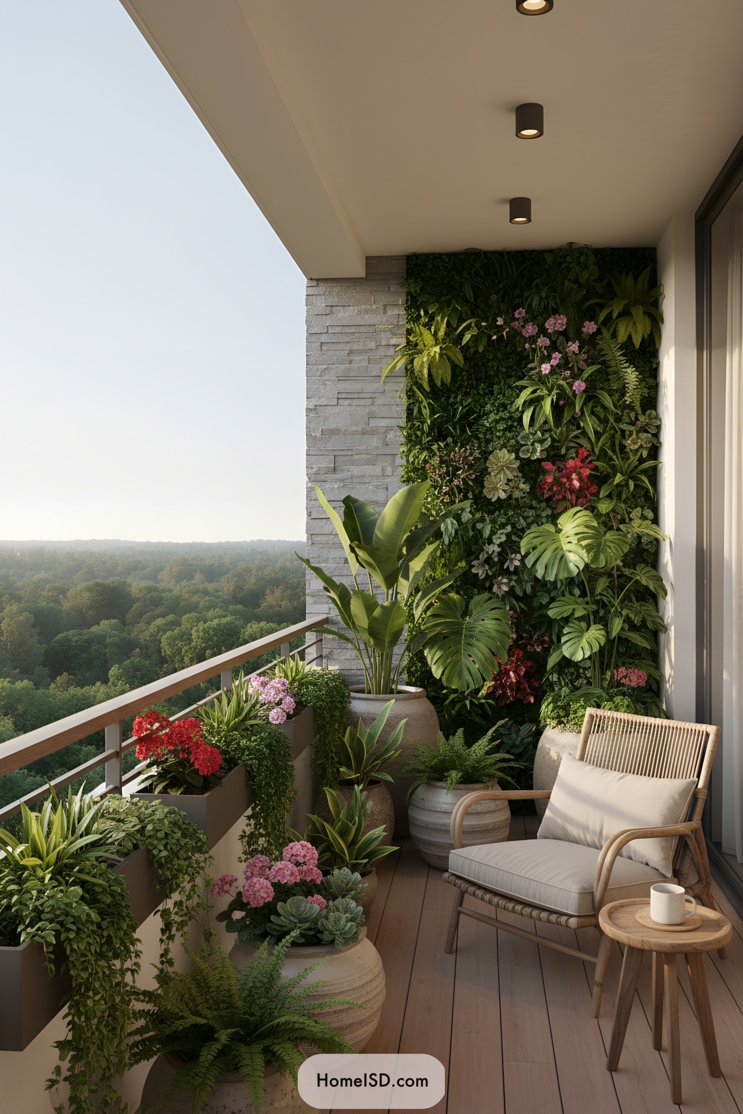 Balcony with vertical garden and lounge chair