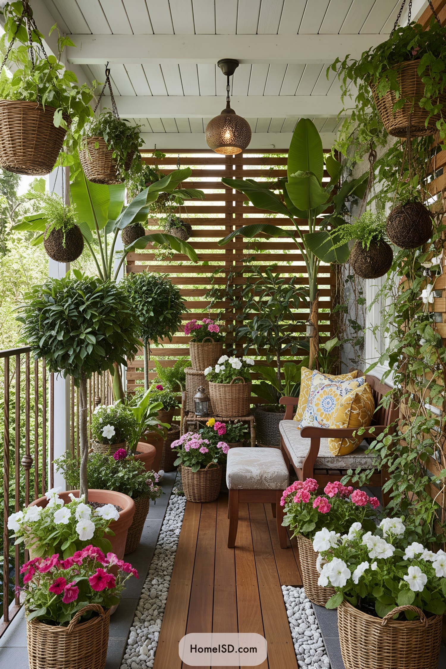 Cozy balcony filled with potted plants