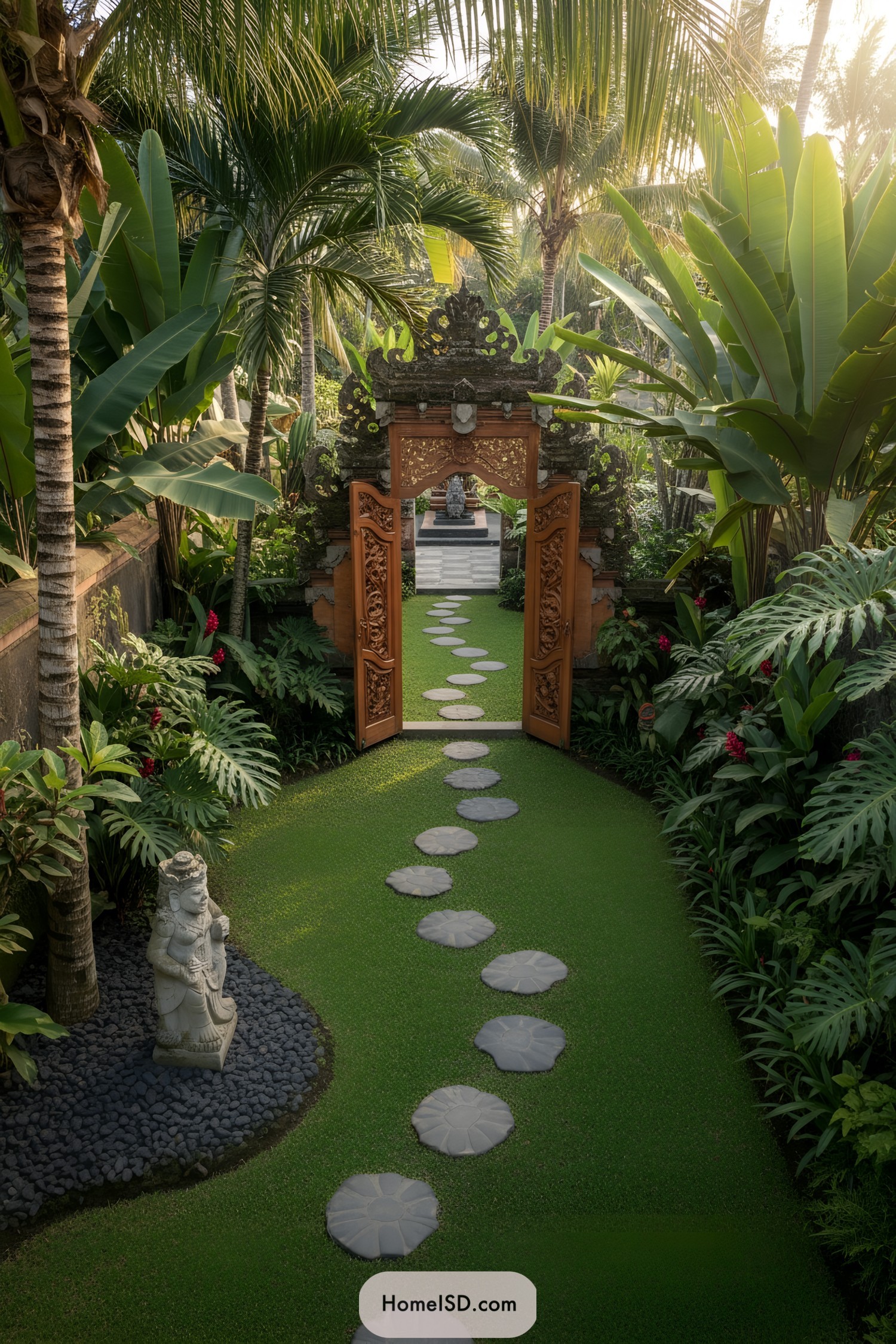 Balinese garden gate with stepping-stone path