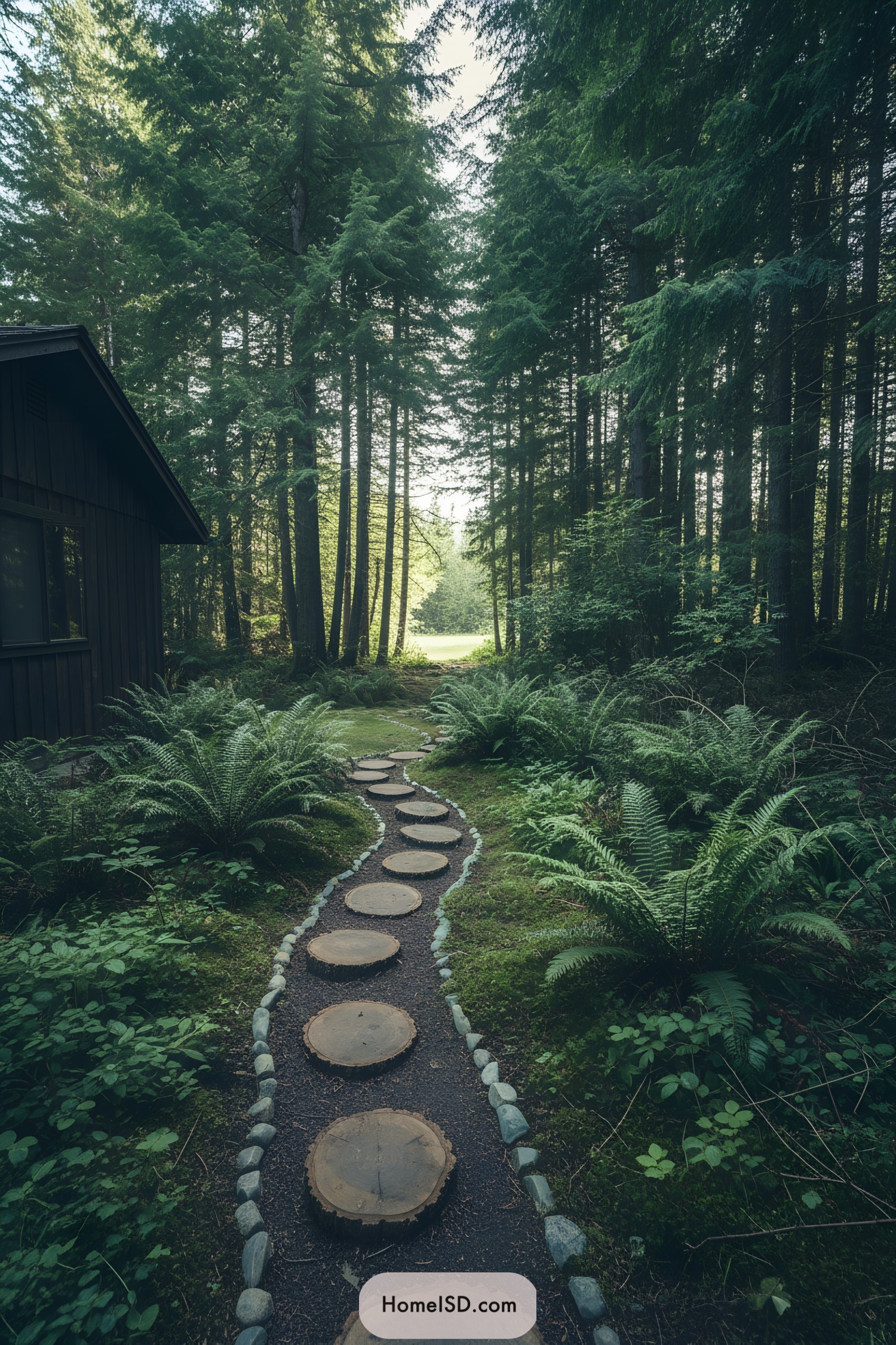 Curved path of log slices through ferns