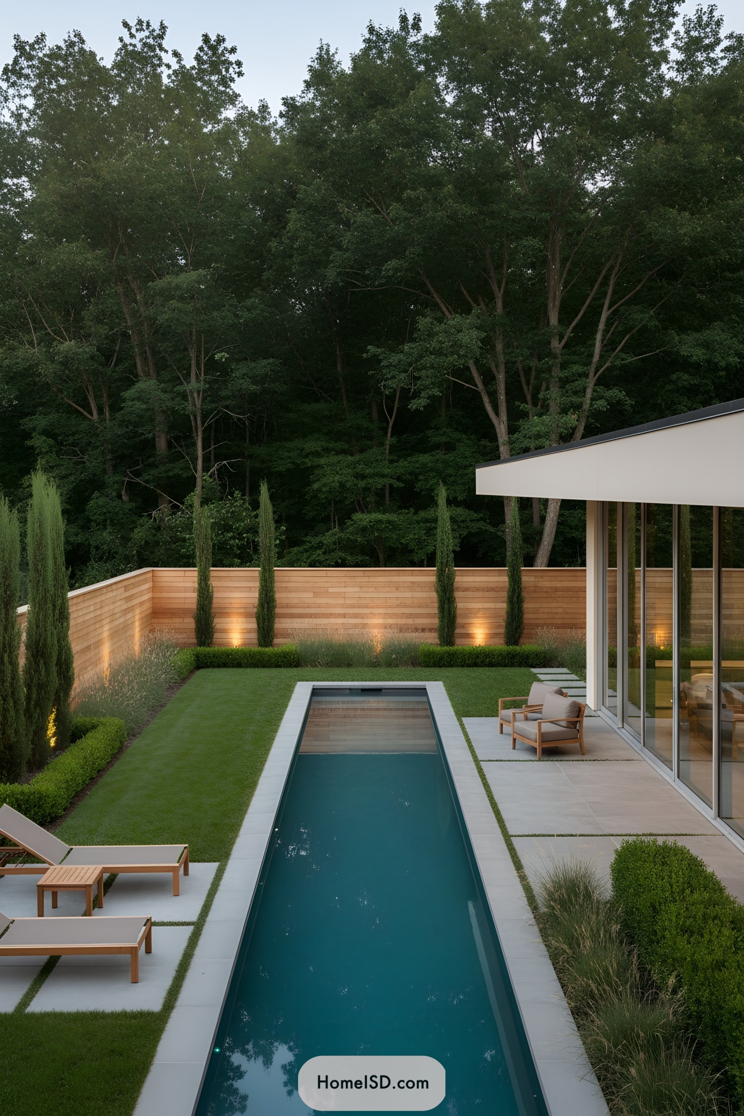 Narrow modern lap pool in minimalist yard