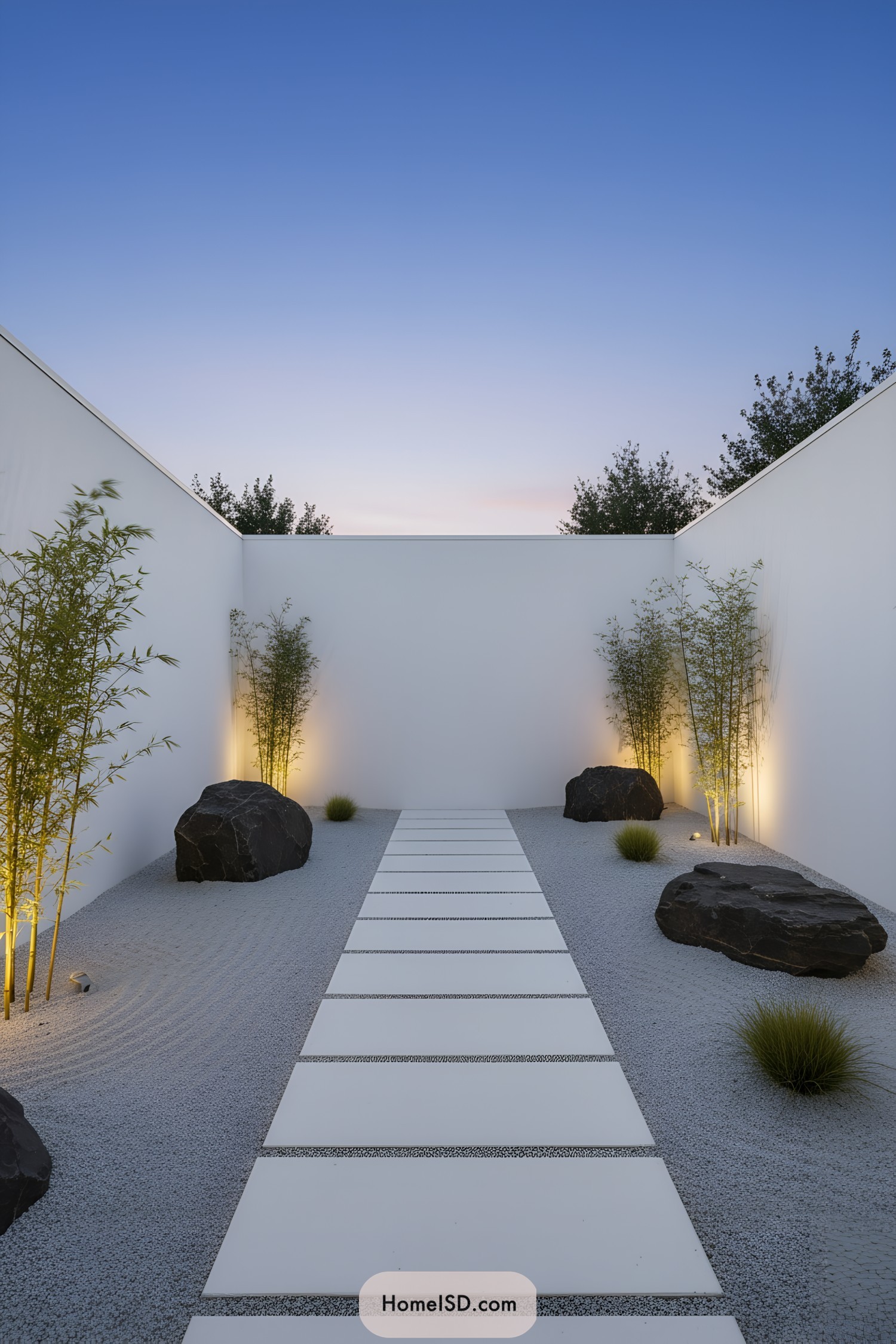 Minimal walled courtyard with stepping path