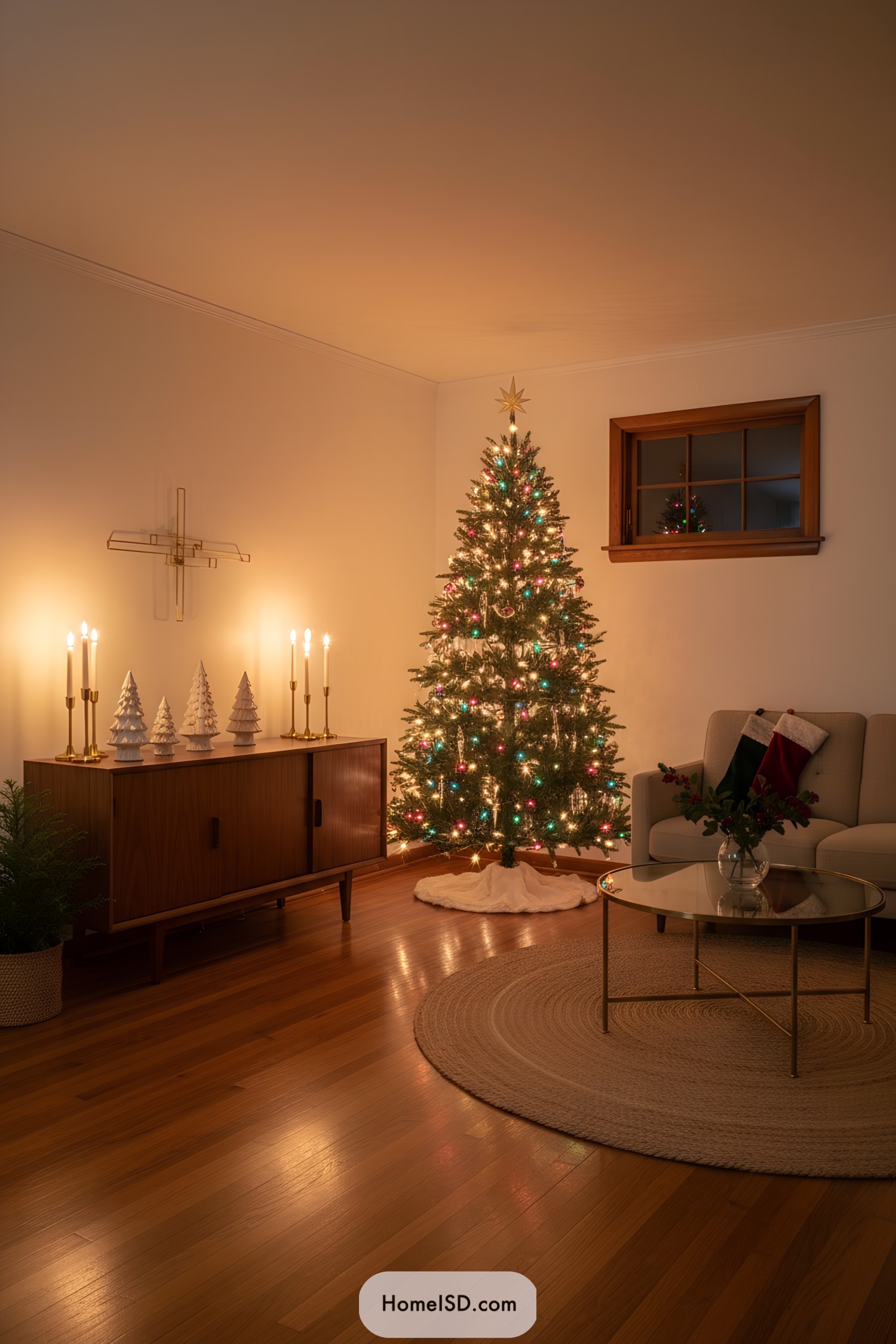 Vintage-style Christmas tree with multicolor lights