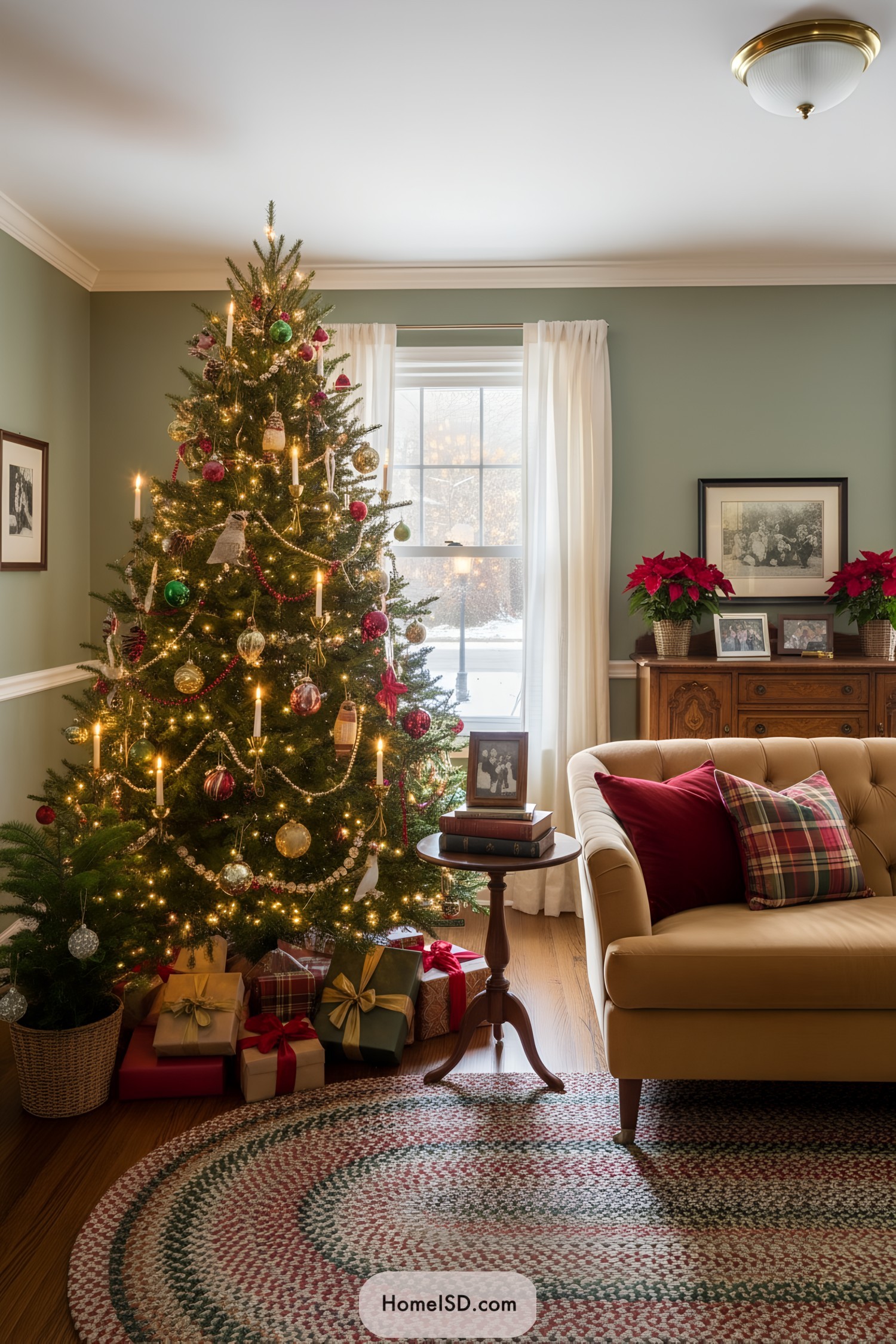 Traditional Christmas tree with vintage ornaments