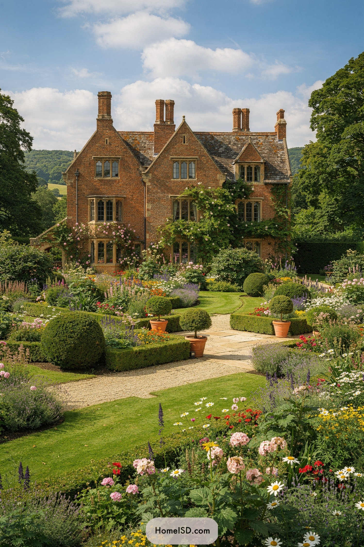 Historic brick manor with formal flower gardens