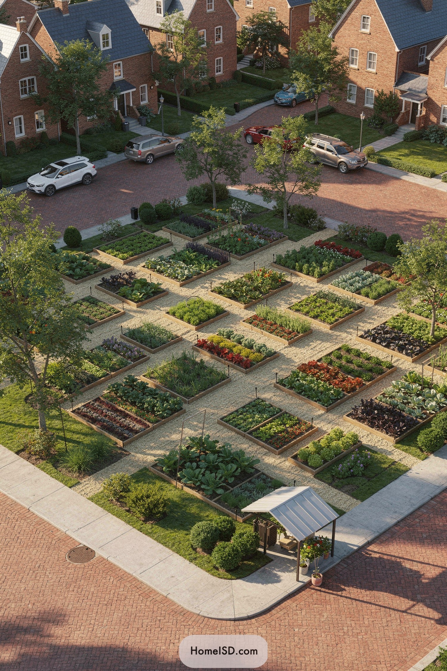 Raised bed vegetable garden in neat grid
