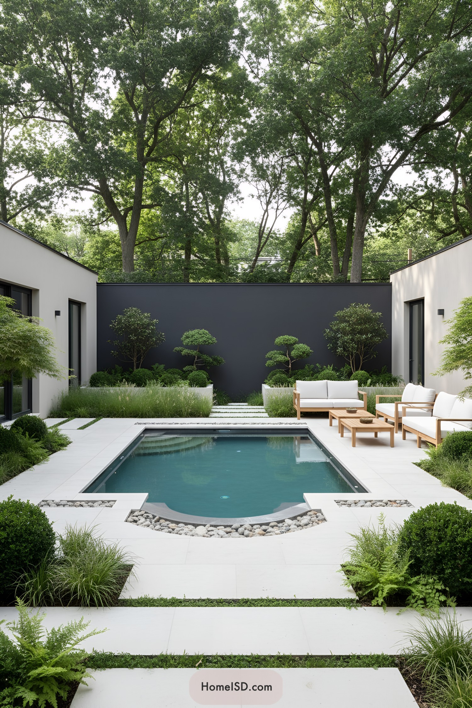 Modern courtyard pool with minimalist garden